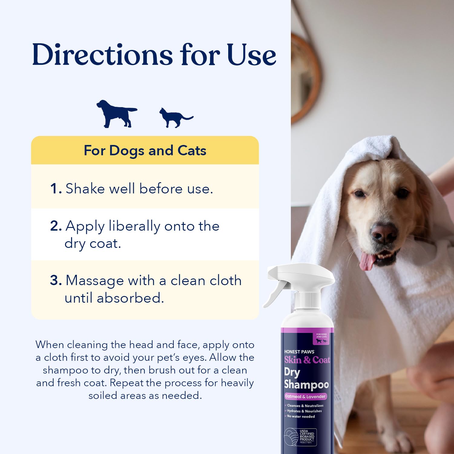 Honest Paws calming fragrance helps relax pets during grooming.