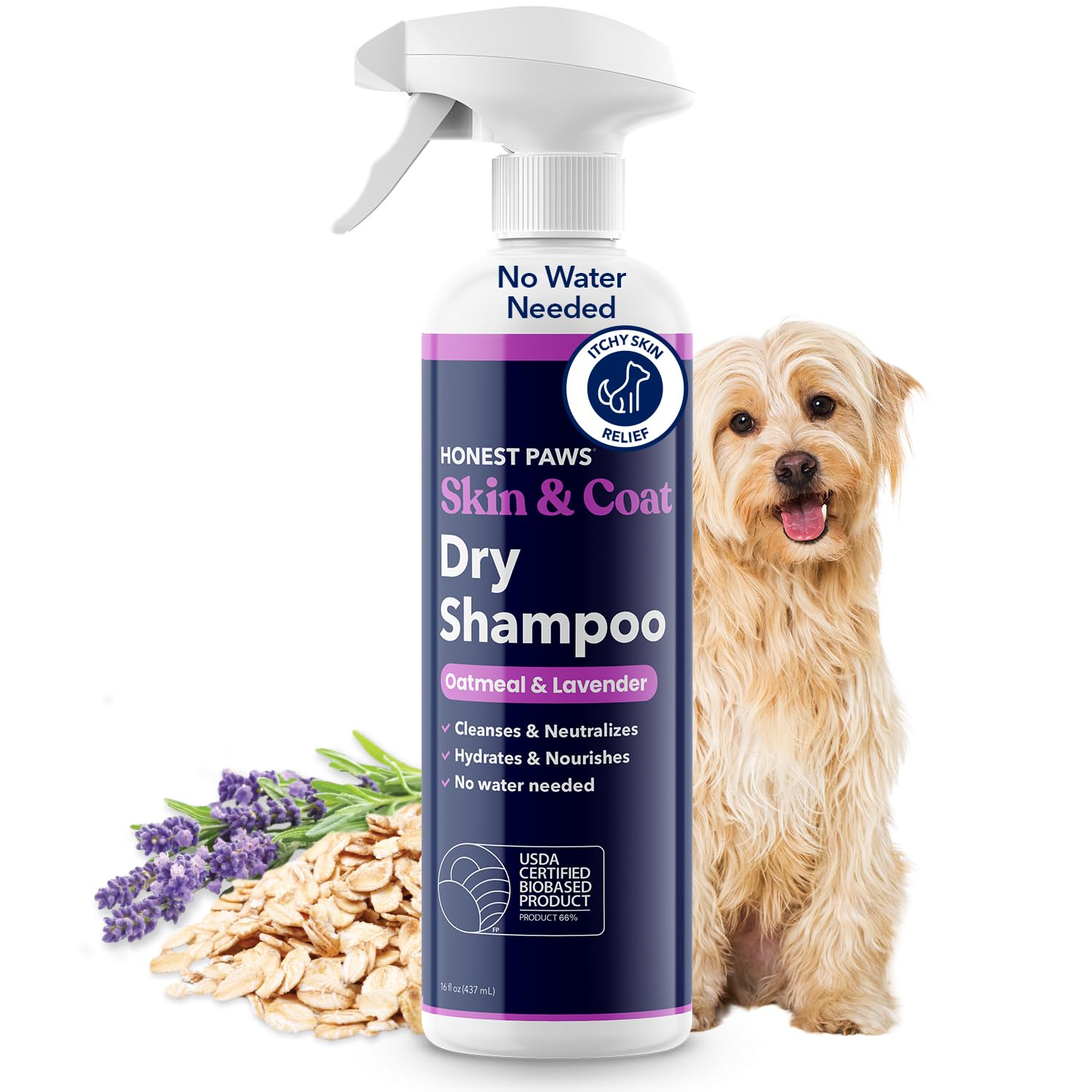 Honest Paws Dog Dry Shampoo waterless spray for quick, stress-free grooming.