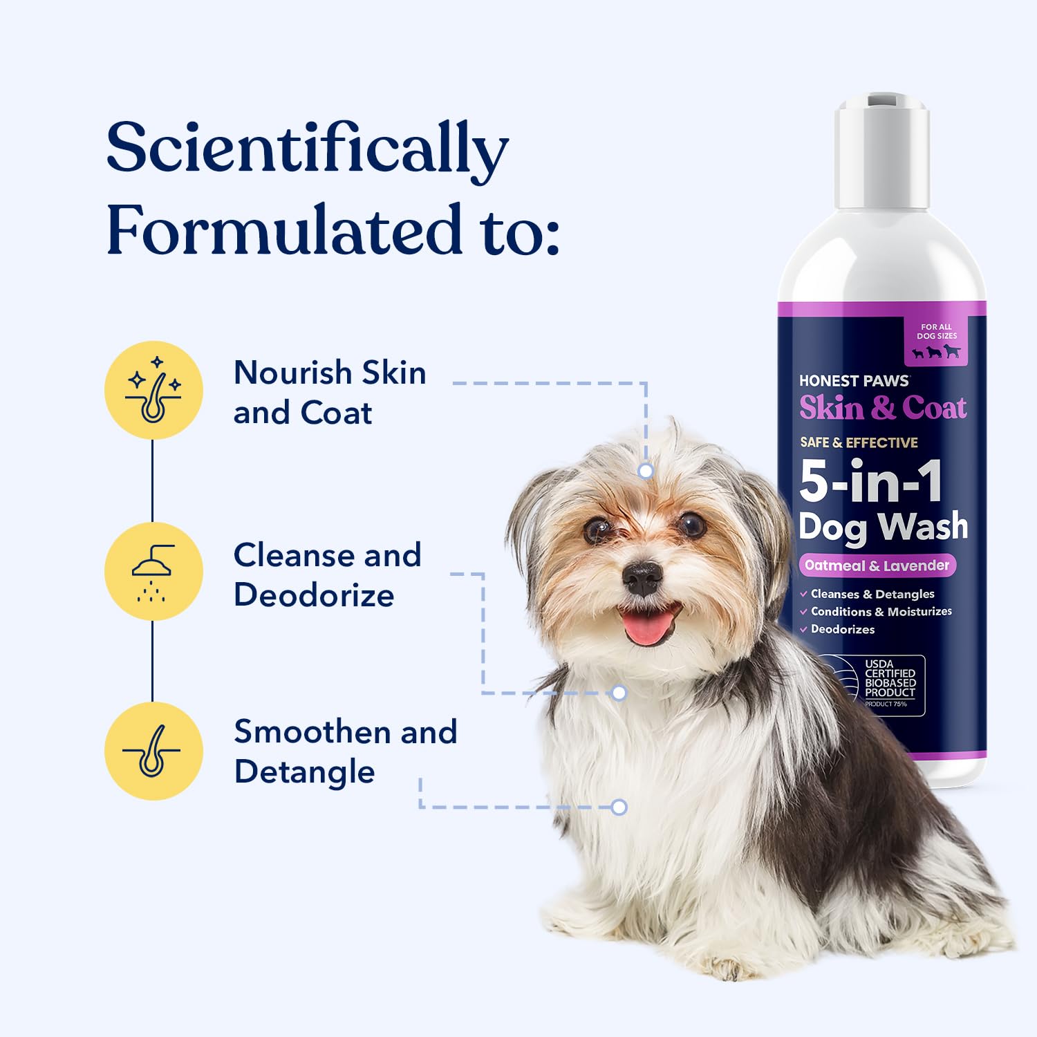 Honest Paws shampoo lather close-up highlighting oats for moisturized fur