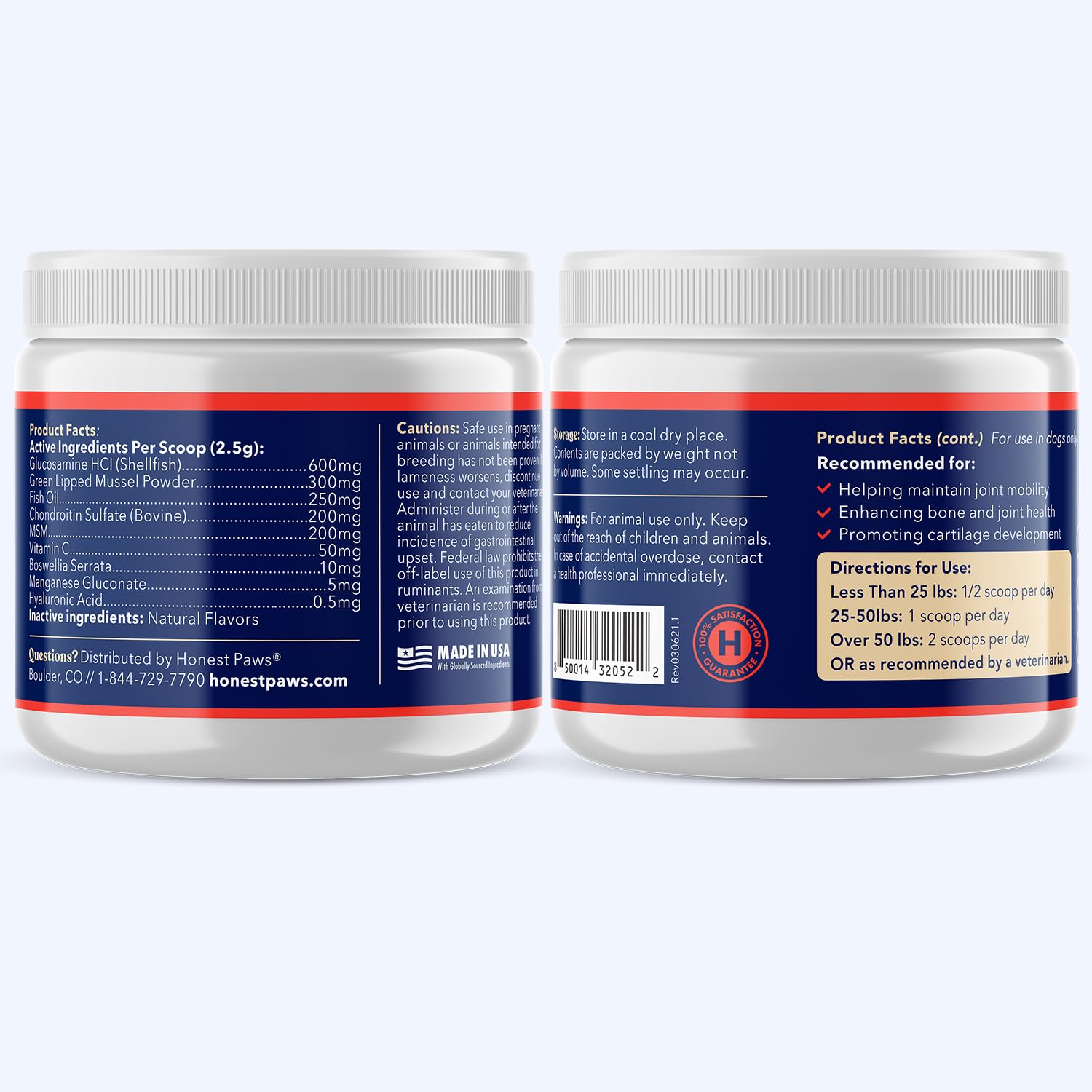 Honest Paws Glucosamine Green Lipped Mussel image emphasizes natural support.