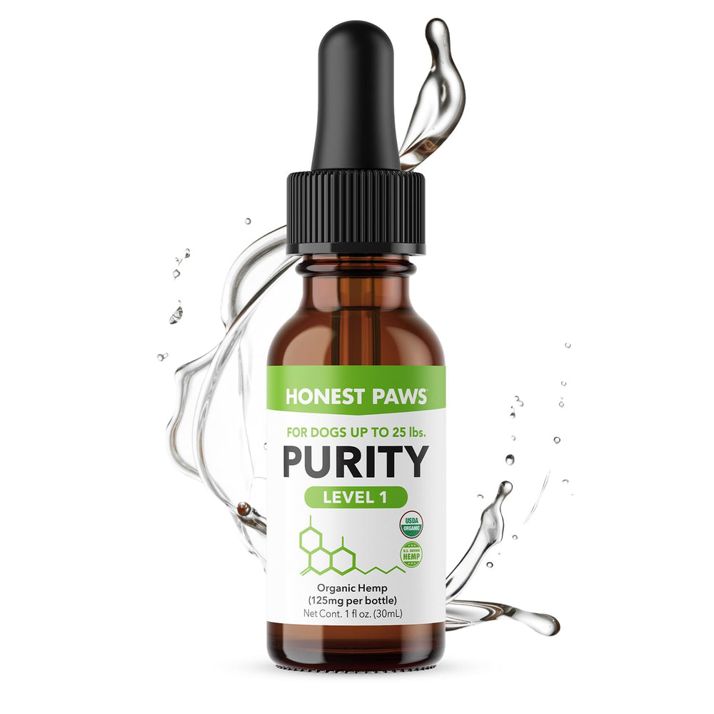 Honest Paws hemp oil for dogs bottle top view showing natural calming option