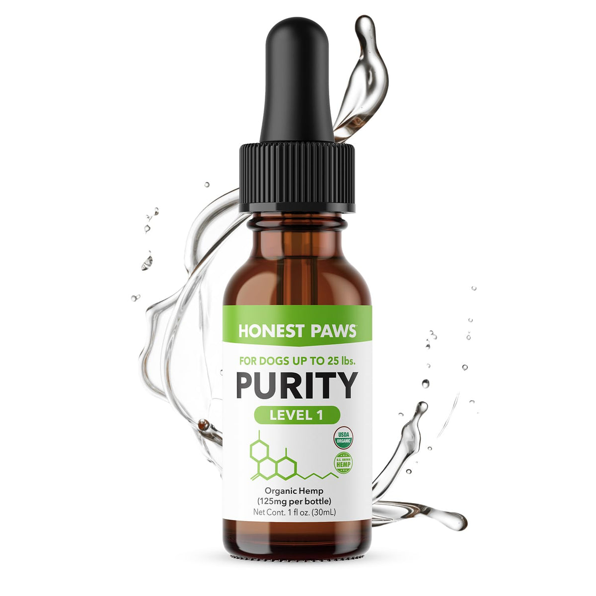 Honest Paws hemp oil for dogs bottle top view showing natural calming option