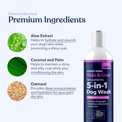 Honest Paws ingredients coconut oats aloe on label for natural care
