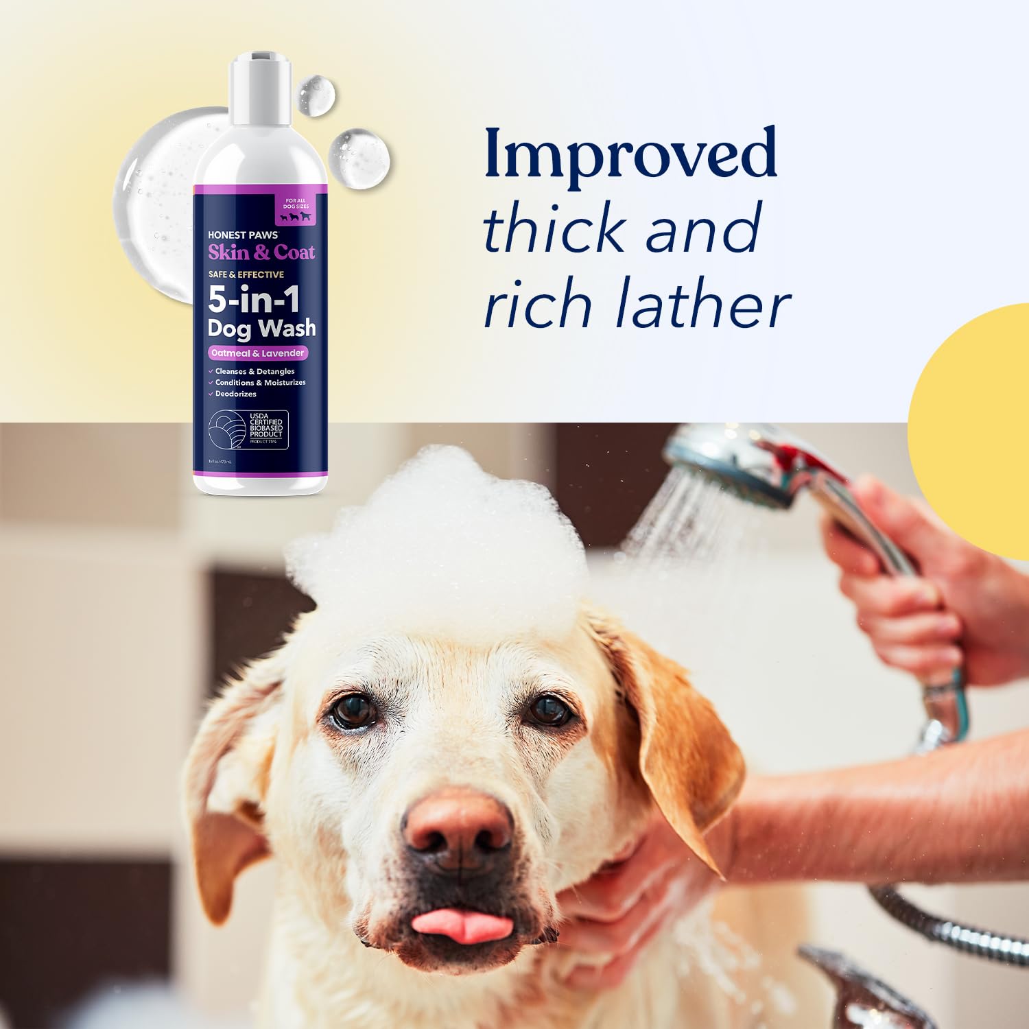 Honest Paws lavender scent bottle suggesting calming aroma during wash
