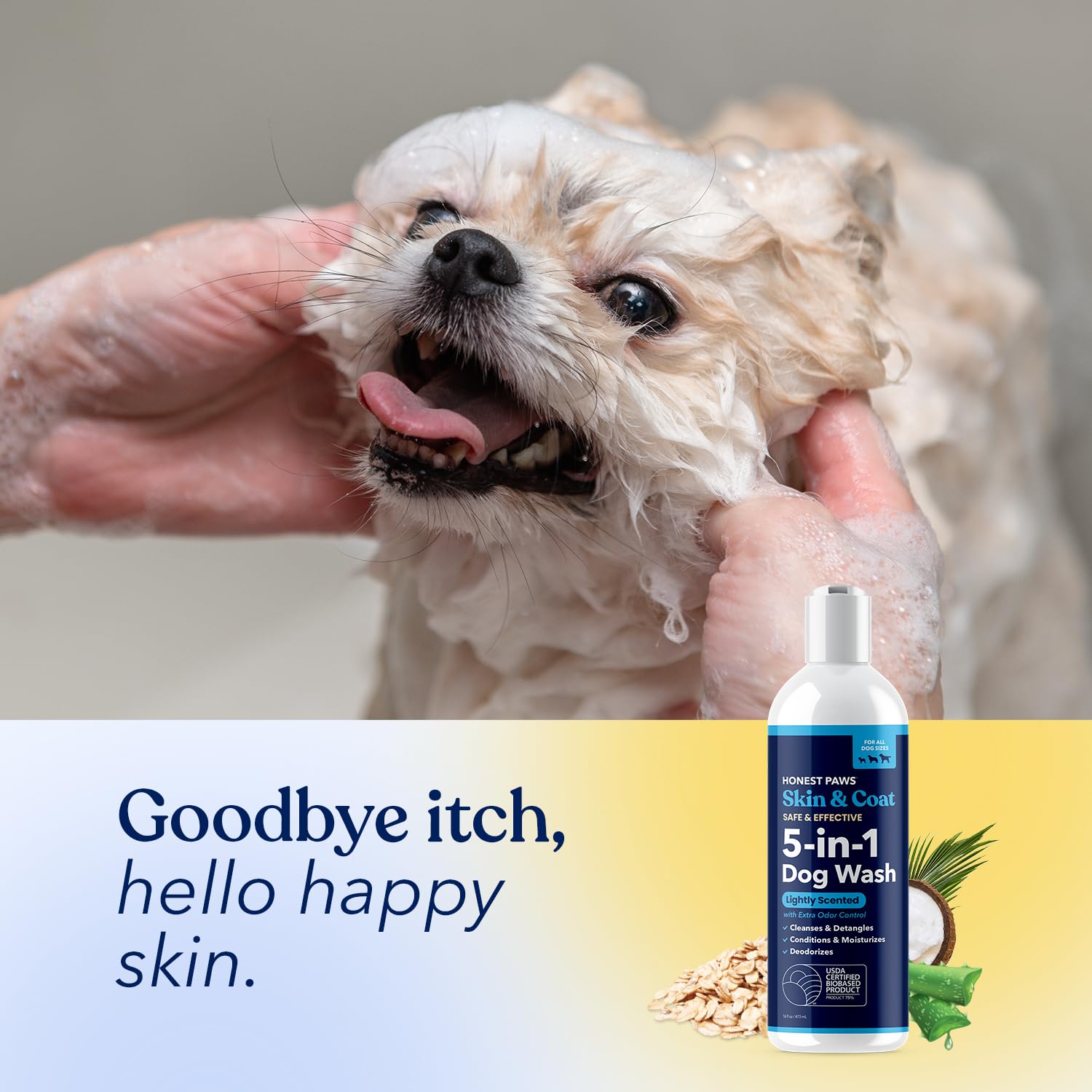 Honest Paws oats and aloe blend on dog’s skin for moisture.