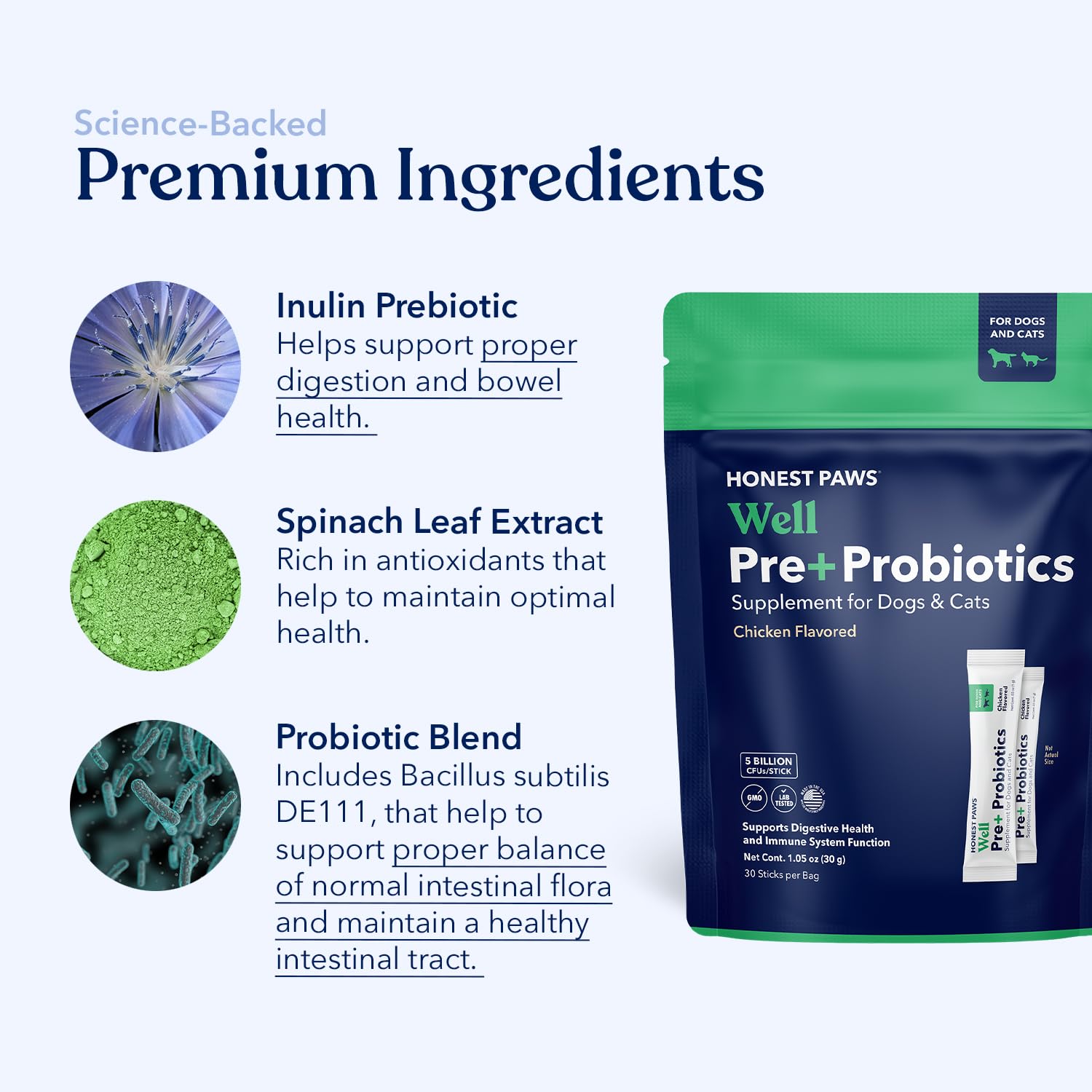 Honest Paws Probiotics US-made facility badge signals high quality