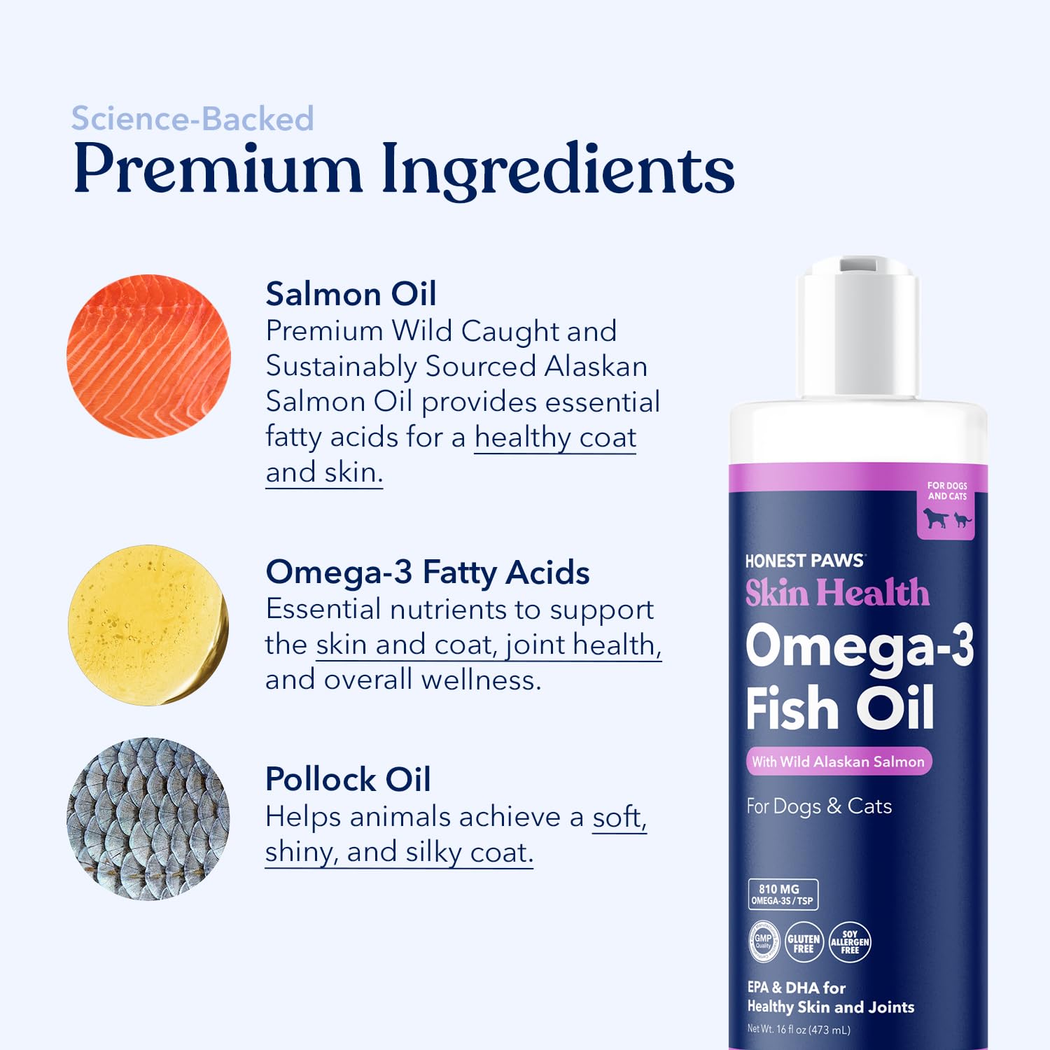 Honest Paws Salmon Oil coats pets with a soft, shiny fur.