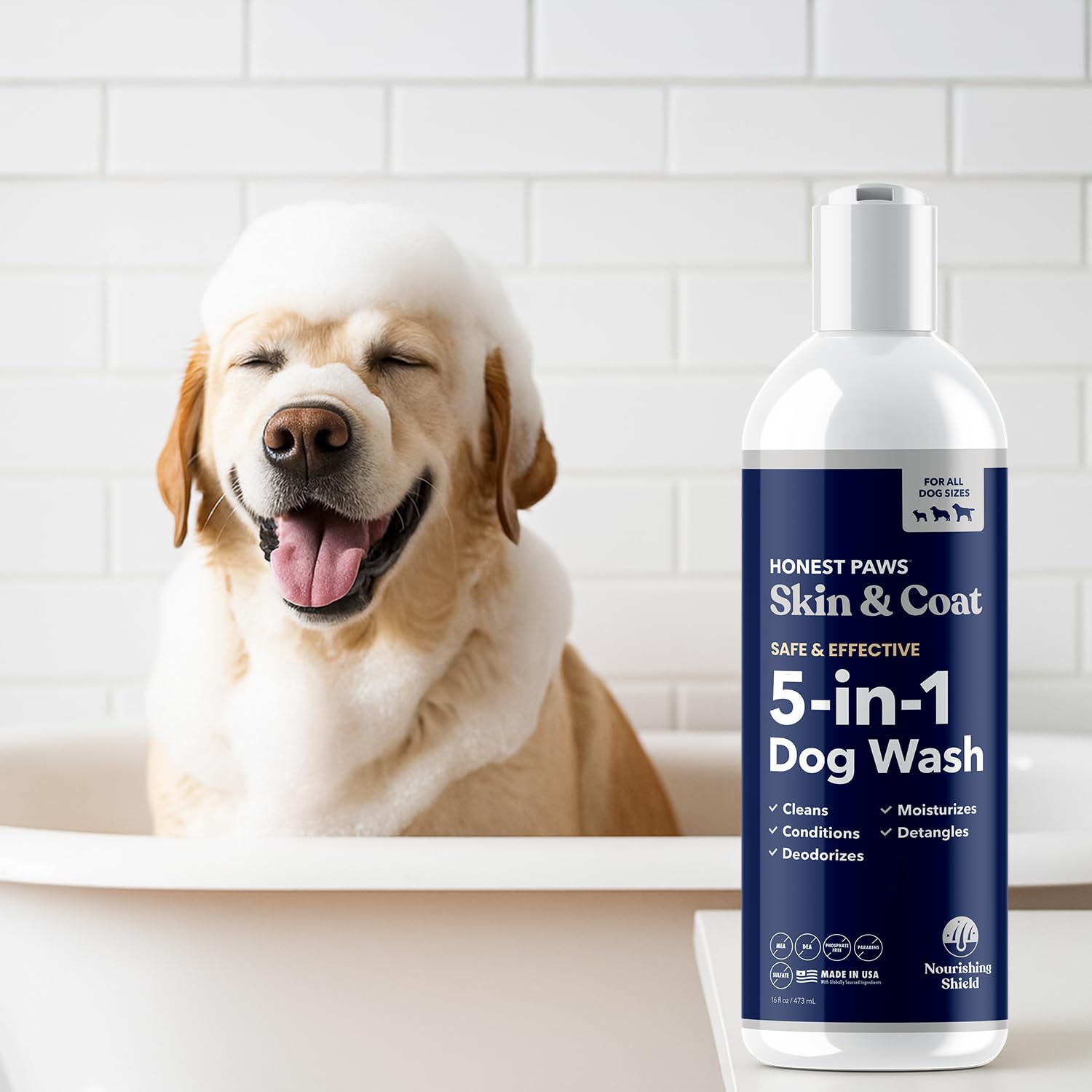 Skin and coat look moisturized after a bath with Honest Paws.
