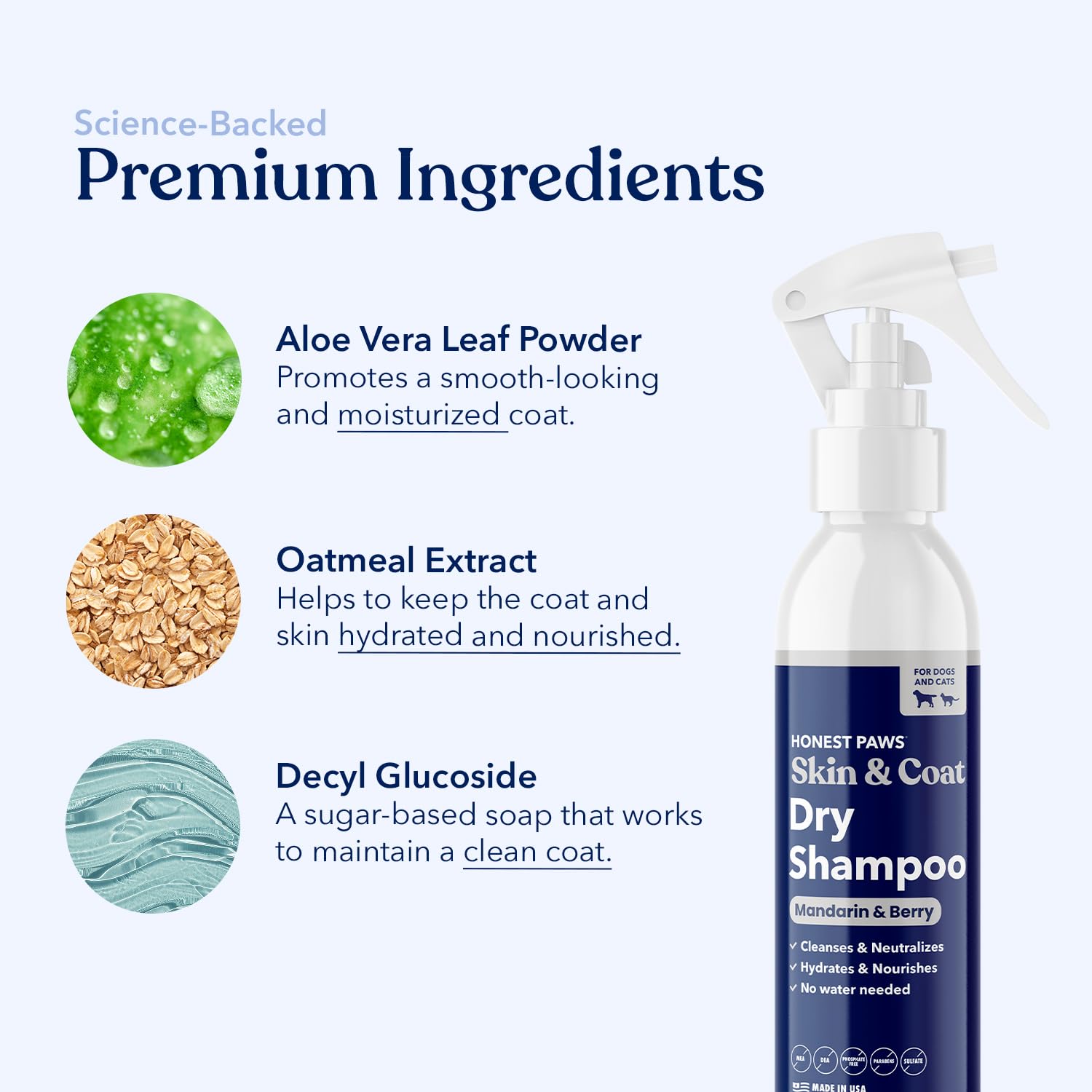 Honest Paws spray-on coat demonstration shows easy refresh between baths.