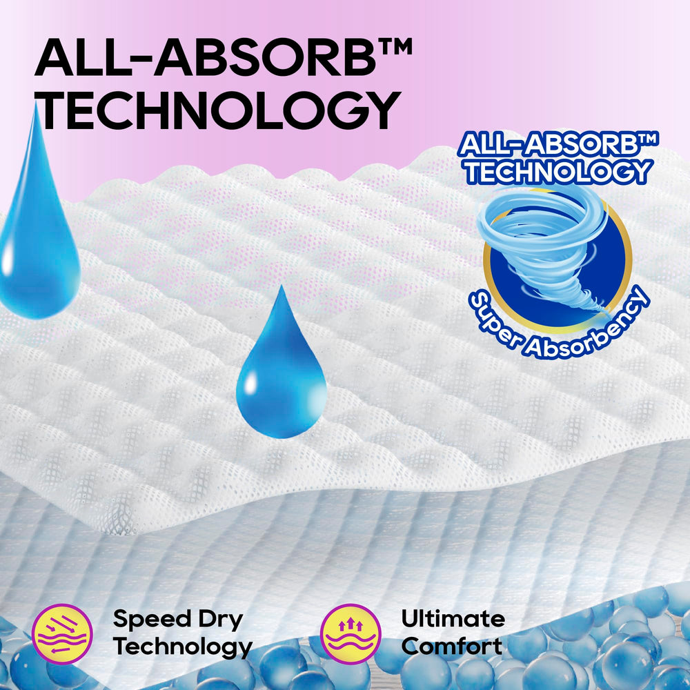 Honey Care All-Absorb diapers with 360-degree leak protection for reliable containment.