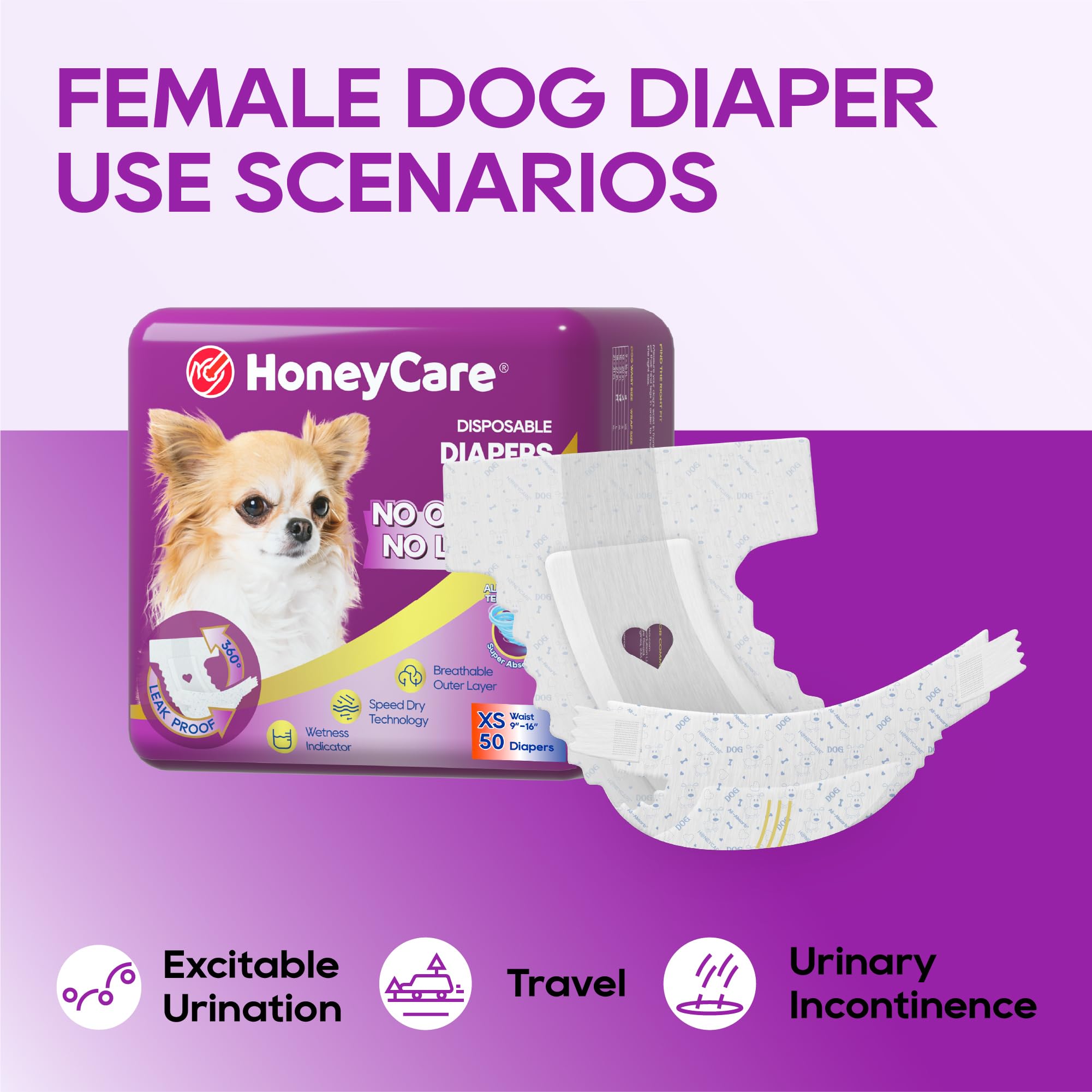 Honey Care All-Absorb diapers with adjustable fasteners to avoid fur tangling.