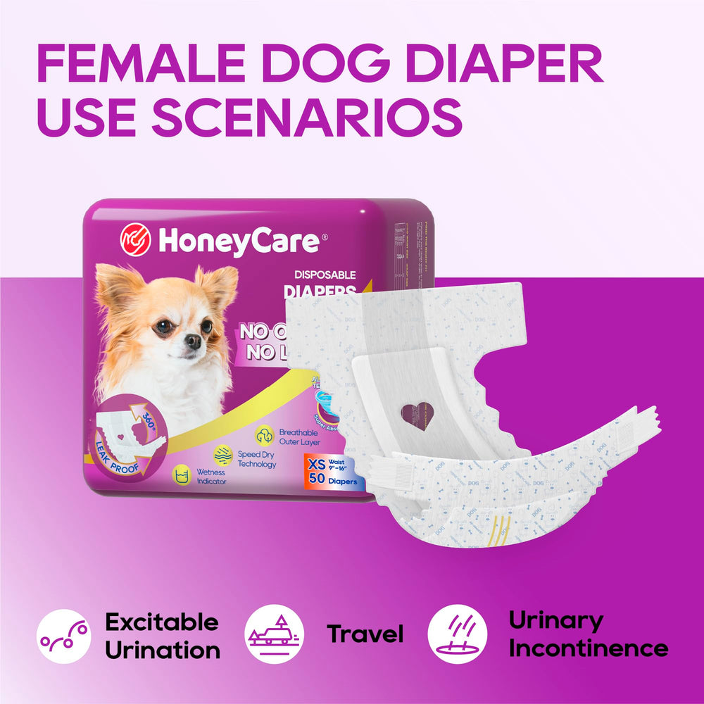 Honey Care All-Absorb diapers with adjustable fasteners to avoid fur tangling.
