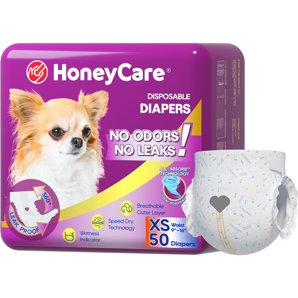 Honey Care All-Absorb packaging shown for quick, dry diaper changes on the go.