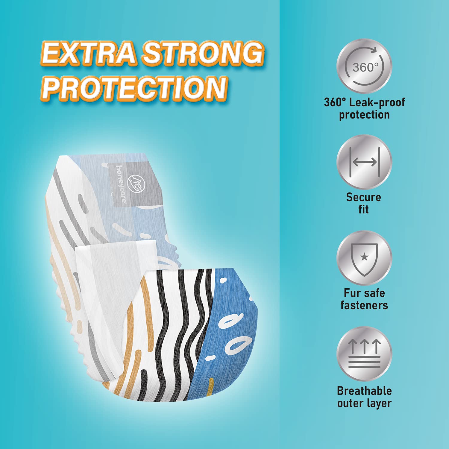 HONEY CARE All Absorb Petrichor wrap with absorb-core highlights high capacity