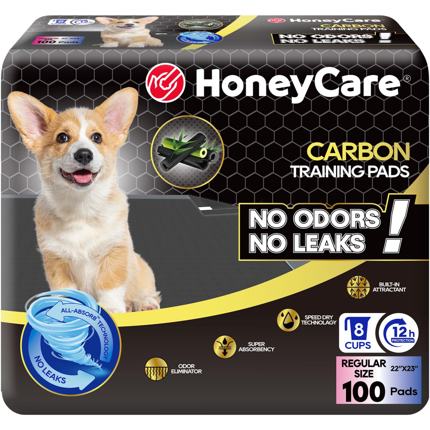 HONEY CARE All-Absorb puppy pad absorbs urine quickly to protect floors.