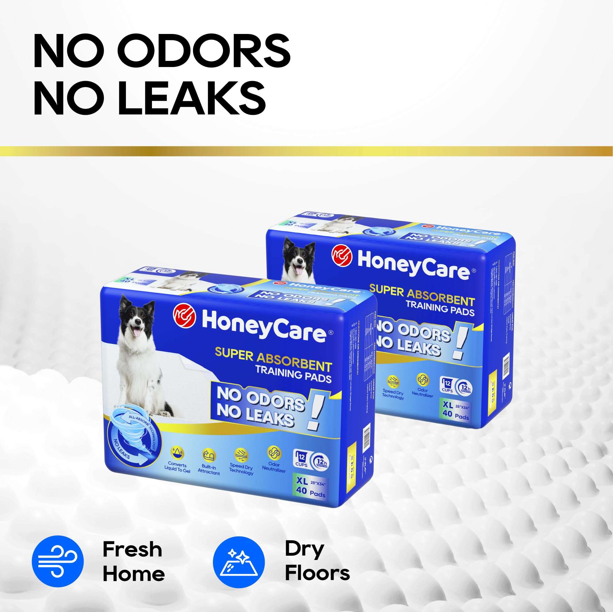 Honey Care All-Absorb waterproof back layer protects floors during use.