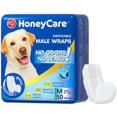 Honey Care All-Absorb wrap close-up shows secure dog fit for active dogs.