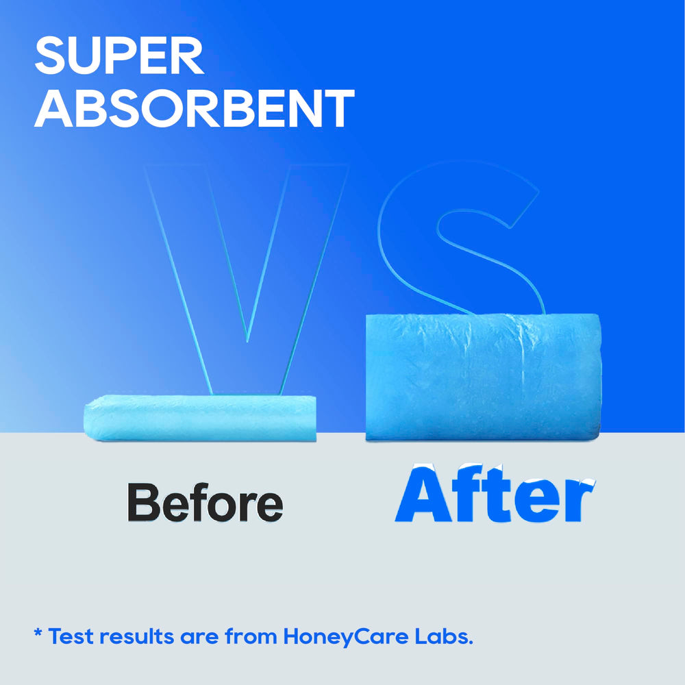 Close-up of the five-layer absorbent core highlights the advanced design.