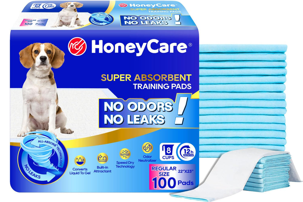Honey Care puppy training pad showing quick-dry surface for clean paws