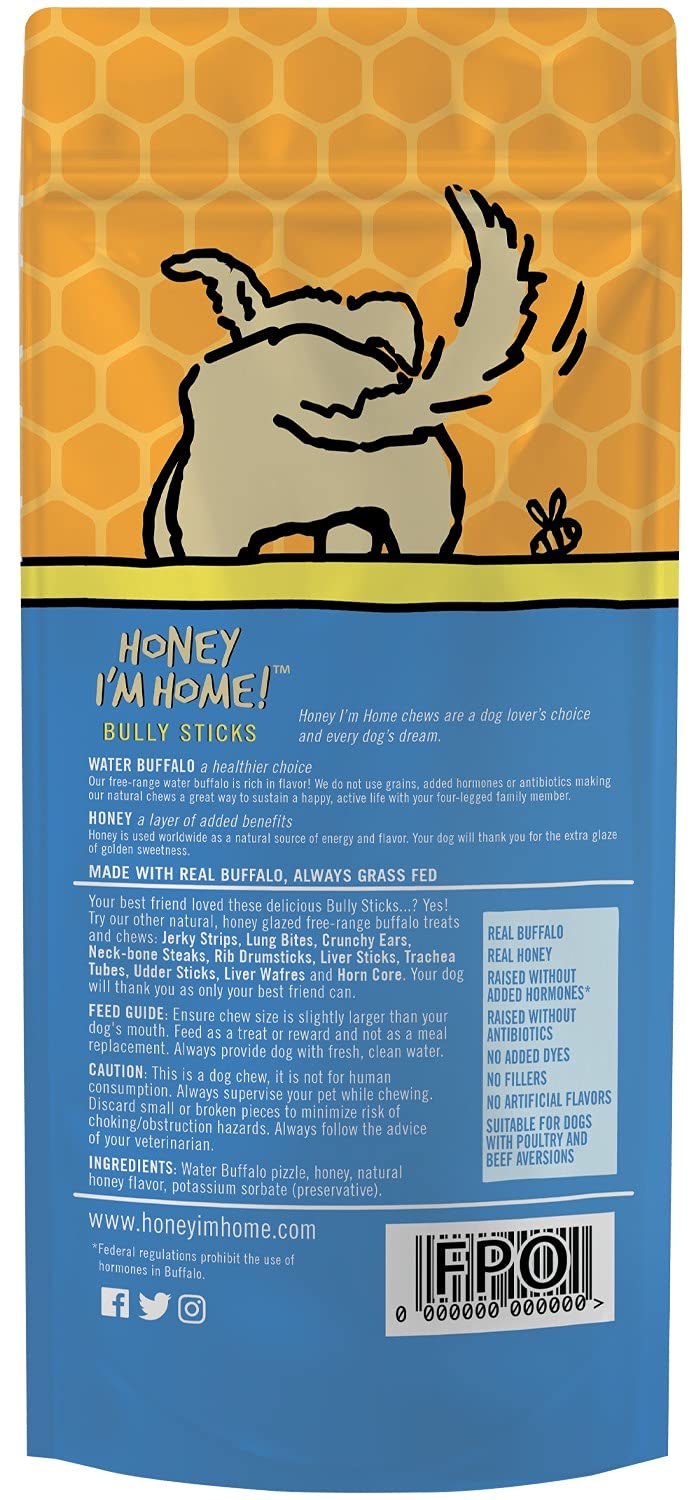 Honey I'm Home buffalo bully sticks 6-inch bag sealed for freshness