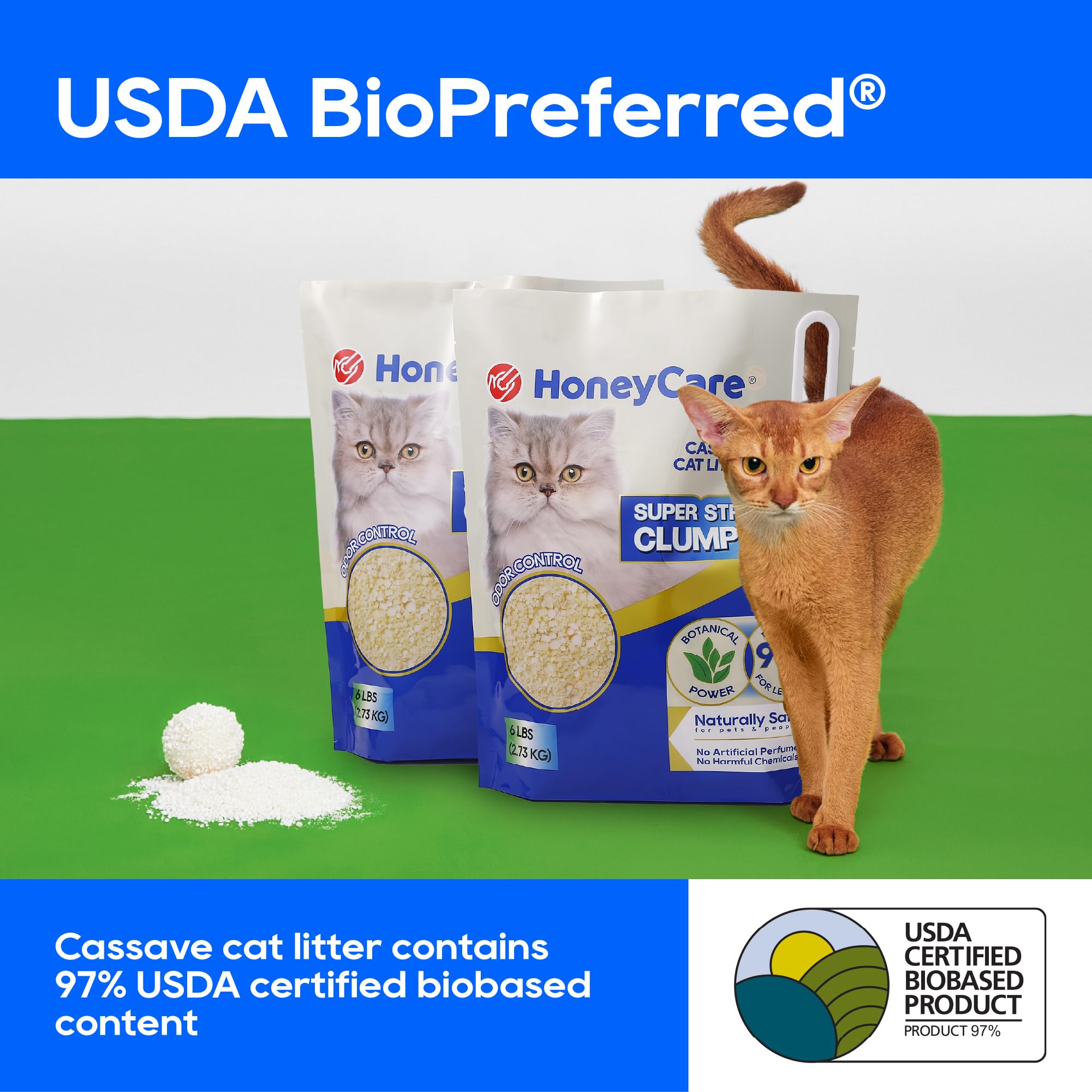 HoneyCare Cassava Cat Litter low-dust formula keeps surfaces cleaner