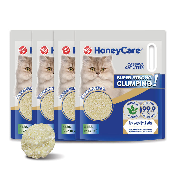 HoneyCare Cassava Cat Litter quick-clump seals odors for easier cleanup