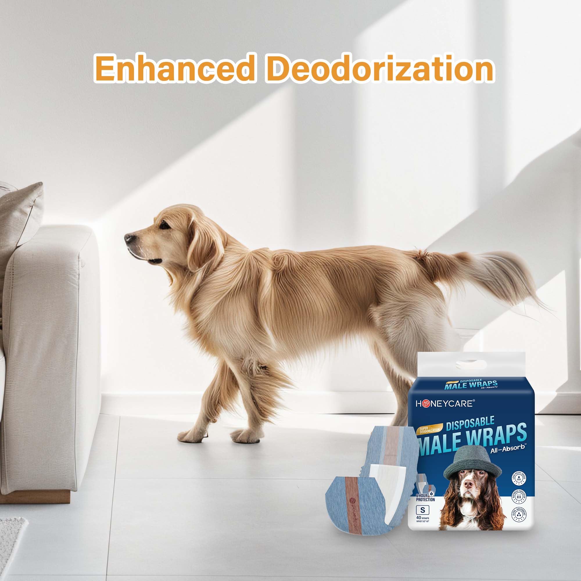 Honeycare wrap with fur-safe design and adjustable fasteners for easy fitting.