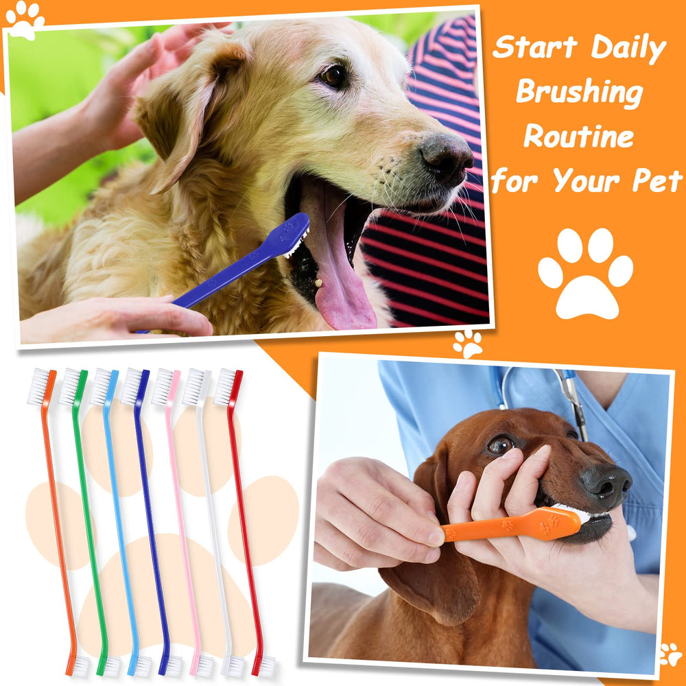 Honeydak light-blue dual-head brush cleans hard-to-reach dental areas on pets.