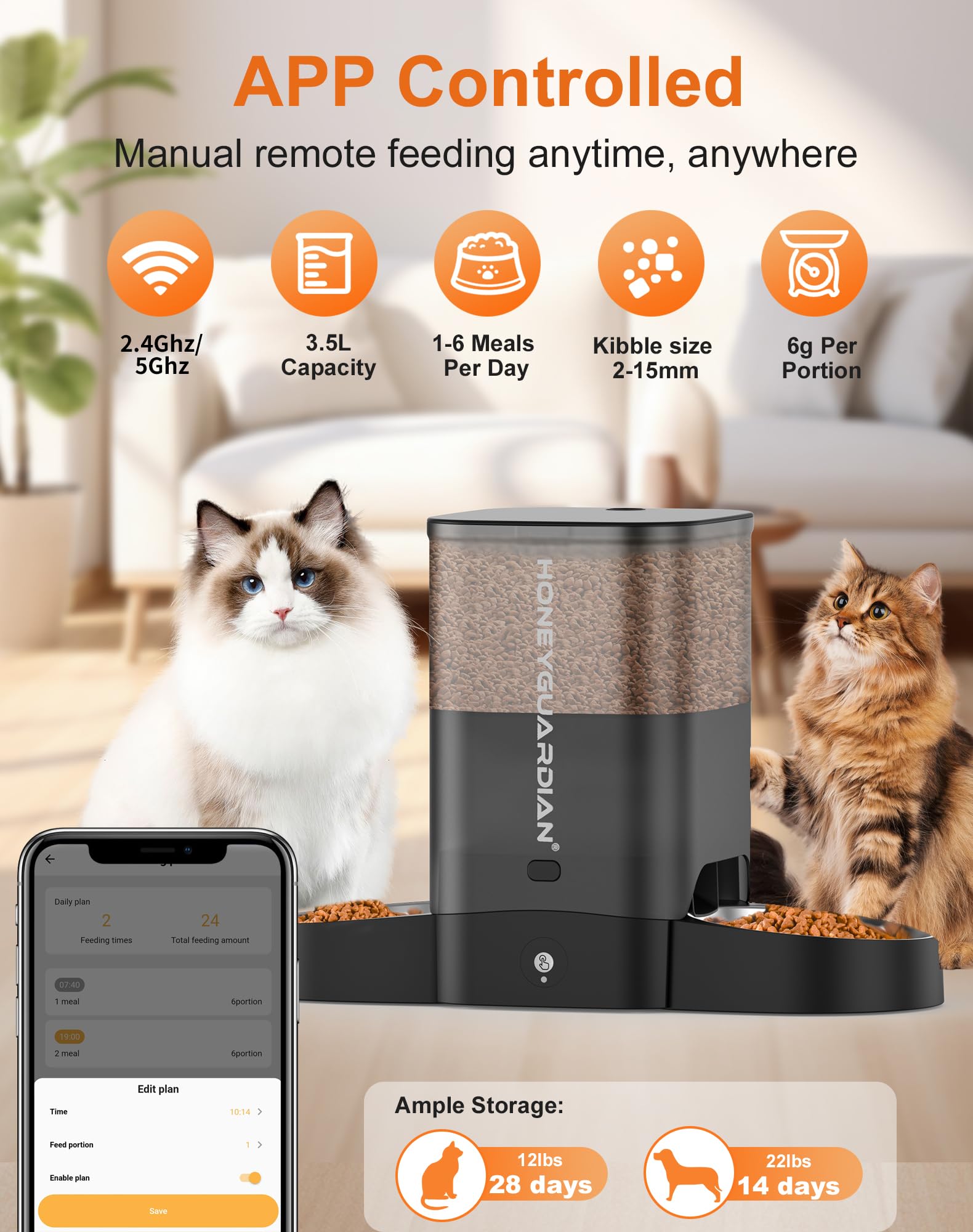 HoneyGuaridan feeder controlled by the HGsmart app for remote feeding and monitoring.