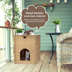 Honiakaka handwoven rattan cat house offers sunlit, odor-reducing shelter.