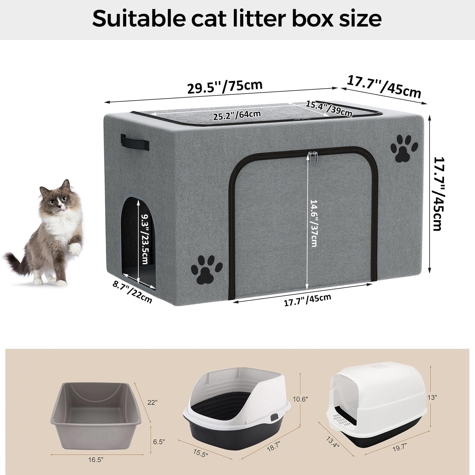 Honiakaka compatibility shot confirms fit with most standard large litter boxes.