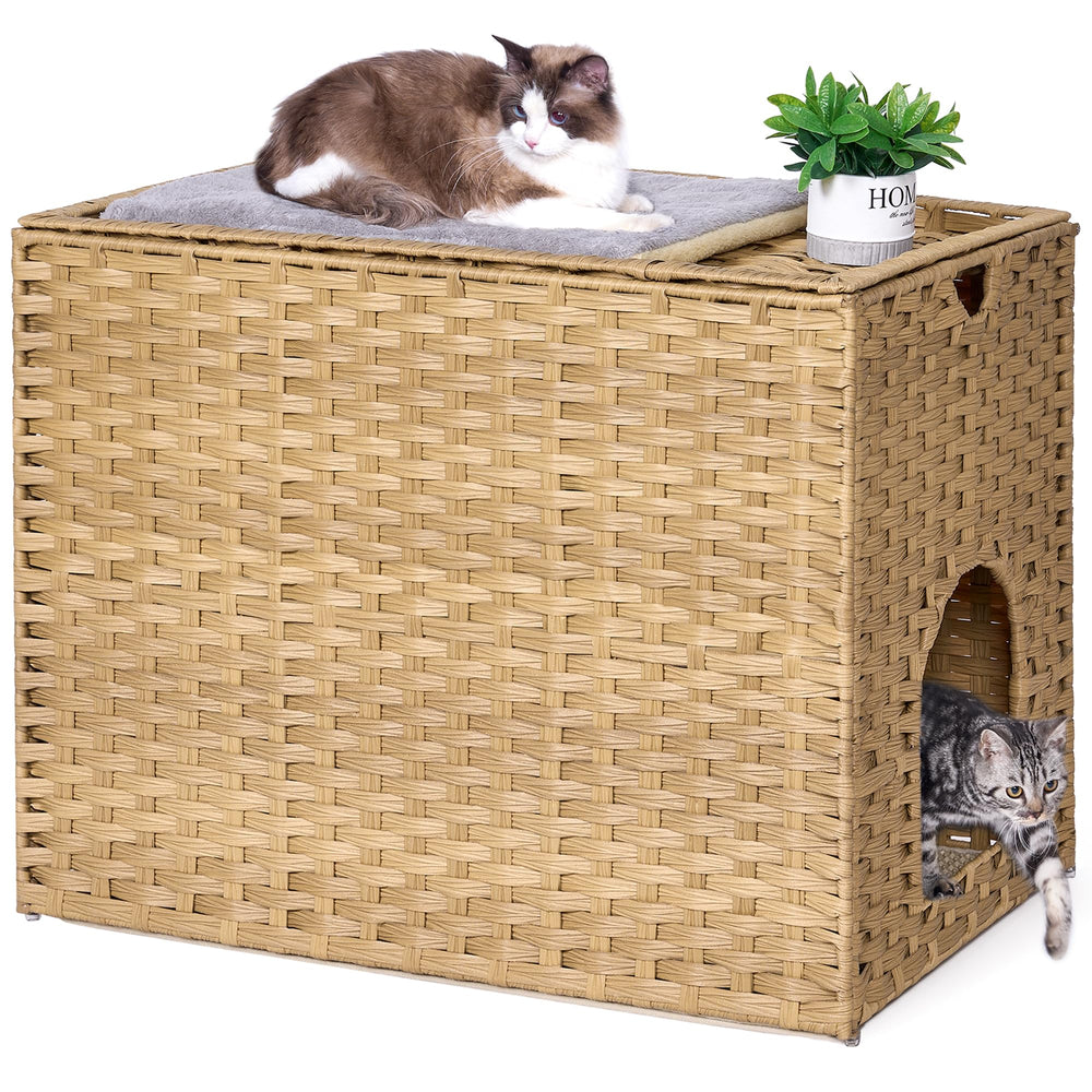 Honiakaka cat litter box enclosure with litter-trap mat keeps floors clean and tidy.