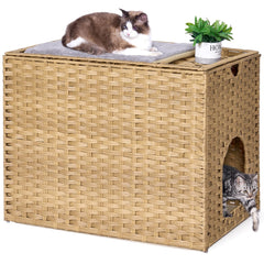 Honiakaka cat litter box enclosure with litter-trap mat keeps floors clean and tidy.