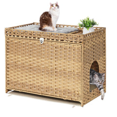 Honiakaka cat litter box enclosure with soft litter mat reduces scattered litter.