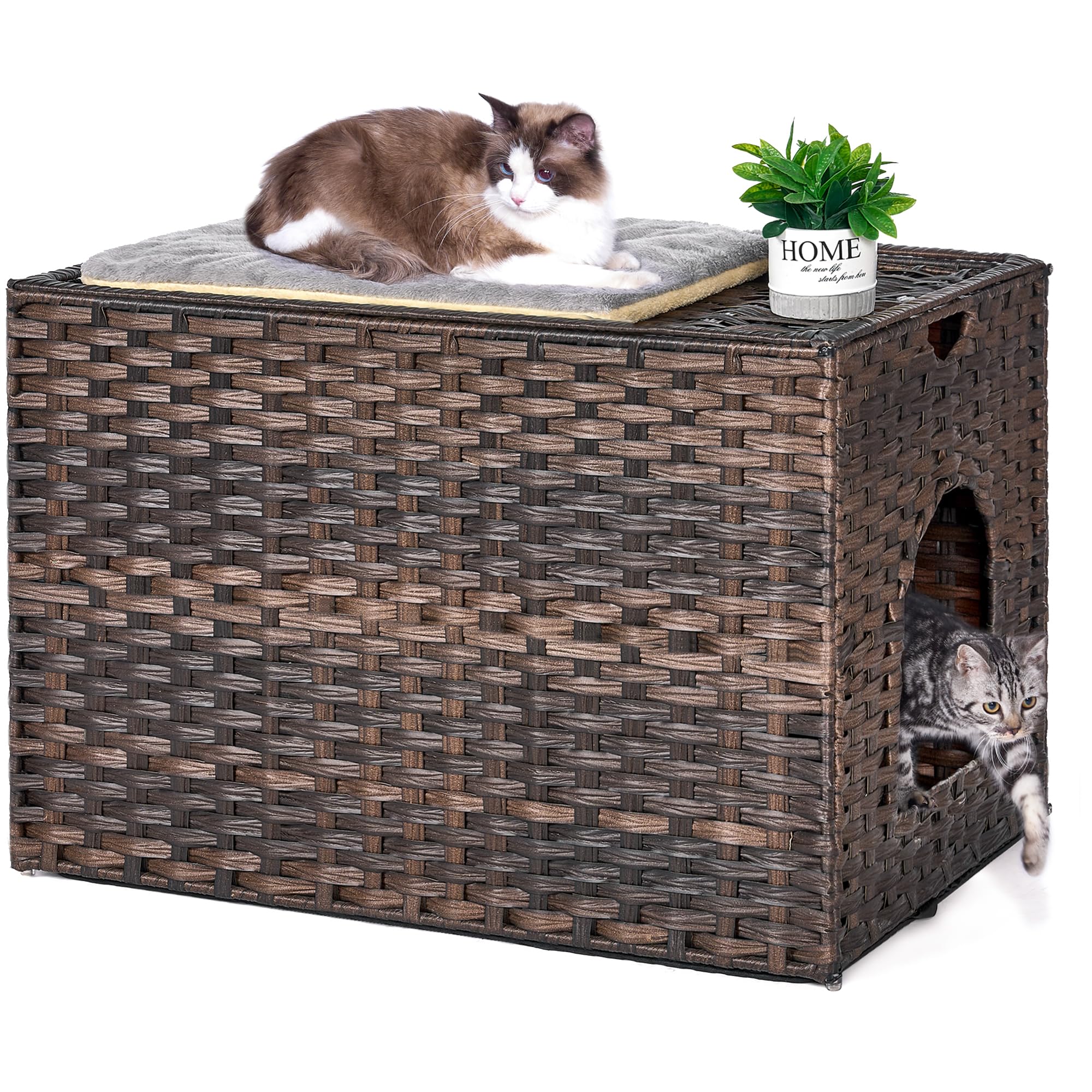 Honiakaka cat litter box enclosure with litter-trapping mat for easy cleanup