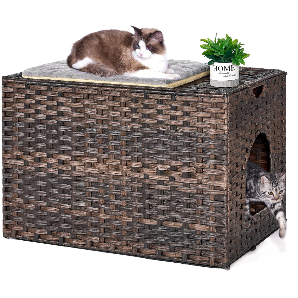 Honiakaka cat litter box enclosure with litter-trapping mat for easy cleanup