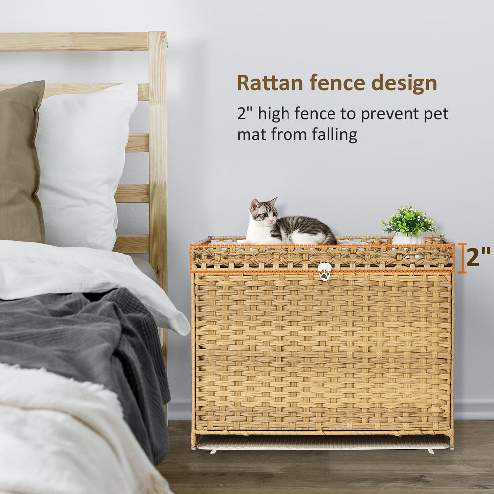 Honiakaka handwoven rattan kitten house offers spacious interior for comfort.