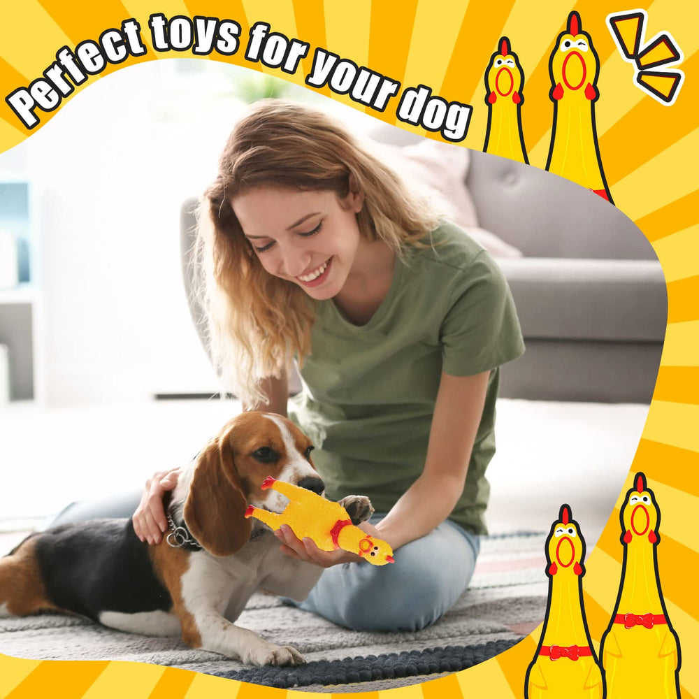 Honoson rubber chicken toy closeup highlights durable construction for long-lasting squeaks and play.