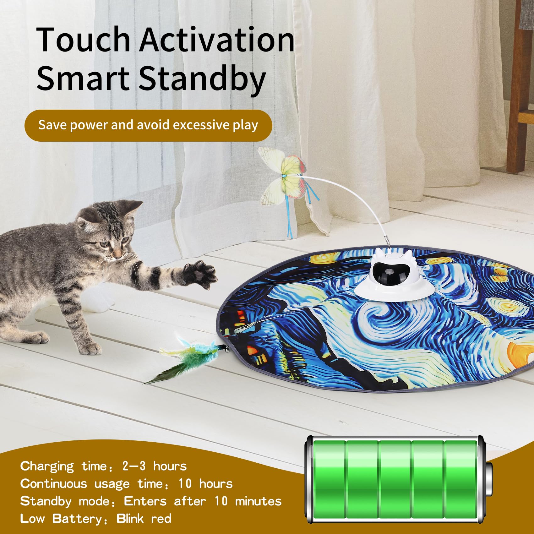 Hoobest Starry Night toy side view showing 360° motion for curious cats.