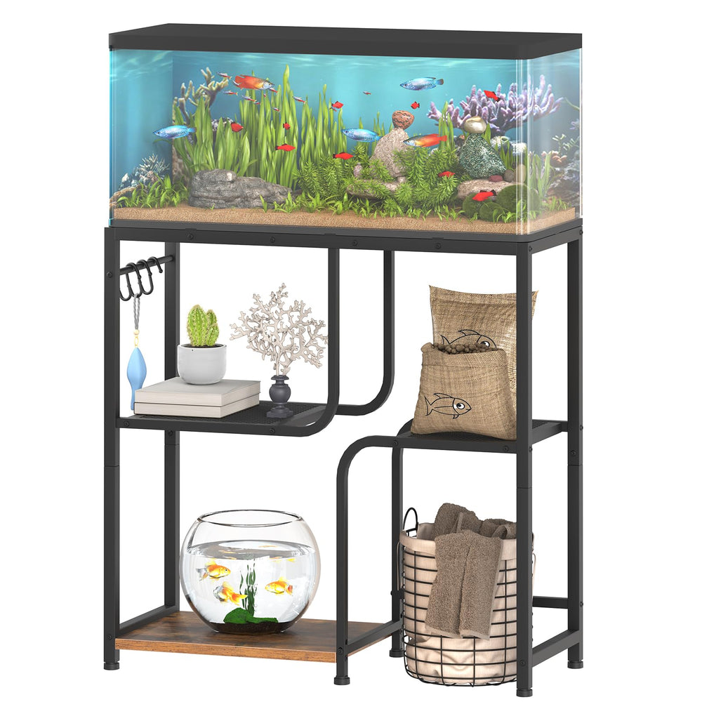 HOOBRO 20-gallon stand in full assembly demonstrates space-saving 3-tier design.