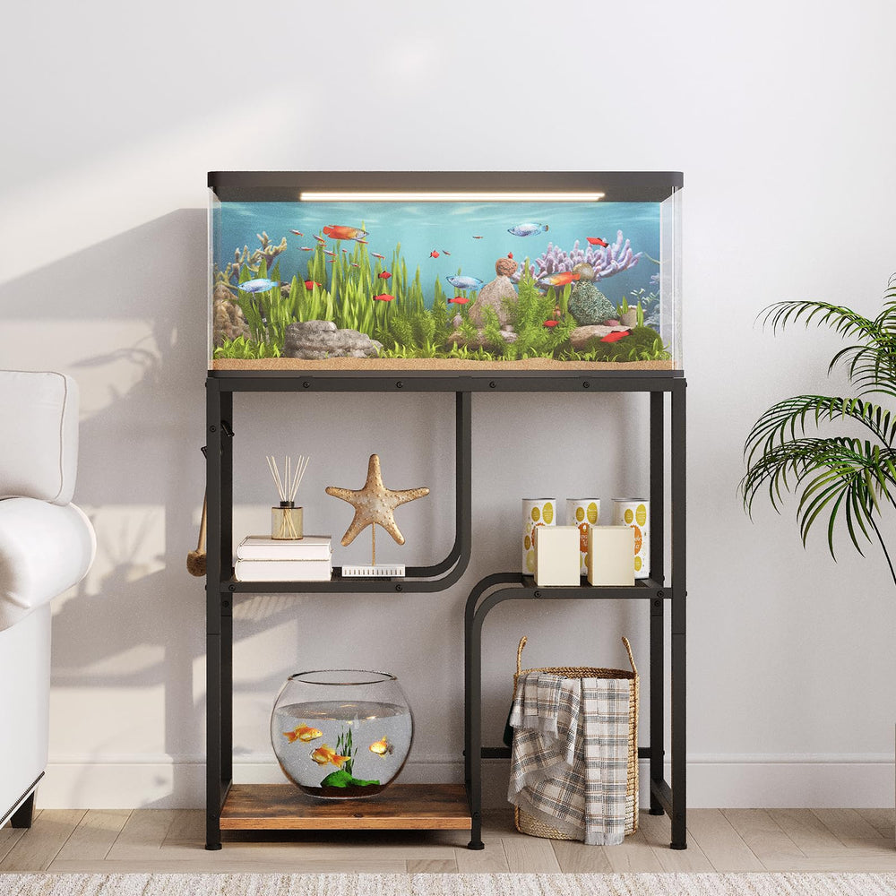 HOOBRO 20-gallon stand upper shelf supports aquarium securely for a clear viewing display.