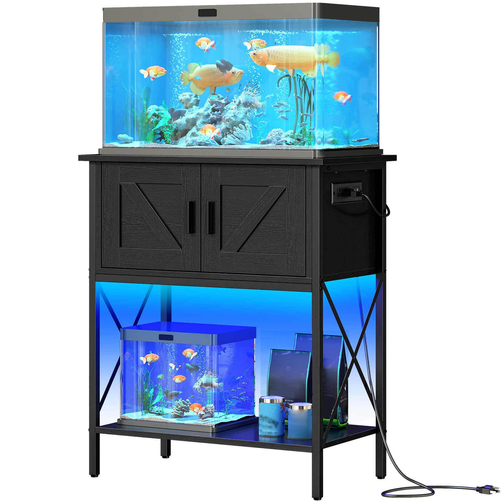 HOOBRO 20-gallon tank stand with LED light and organized storage.