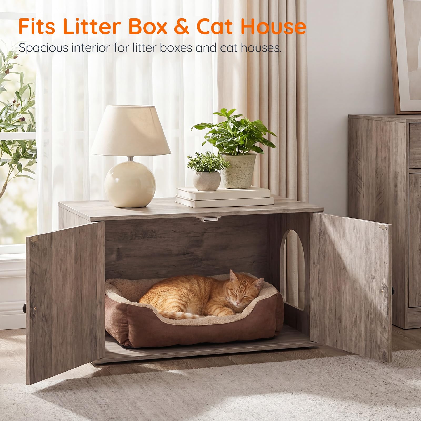 HOOBRO enclosure offers spacious interior for standard litter boxes.