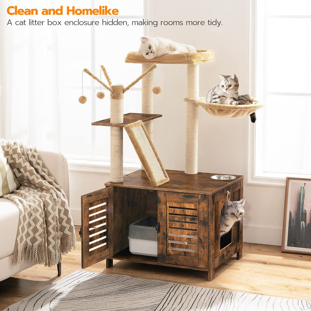 HOOBRO hidden litter box keeps litter out of sight while storing supplies.