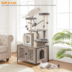HOOBRO cat tree with louver doors for privacy and tidier room