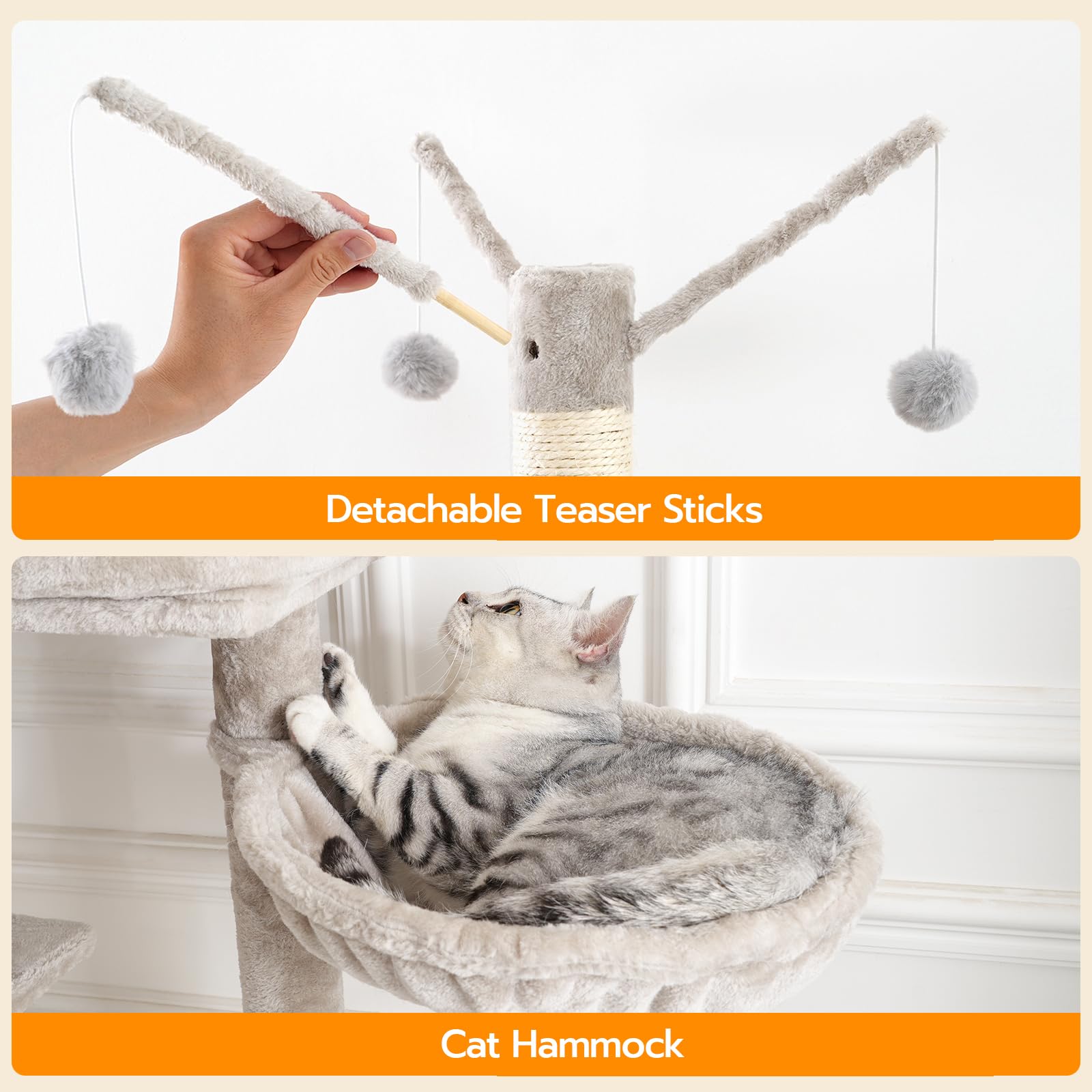 HOOBRO cat tree tower has arched entrance and configurable door placement.