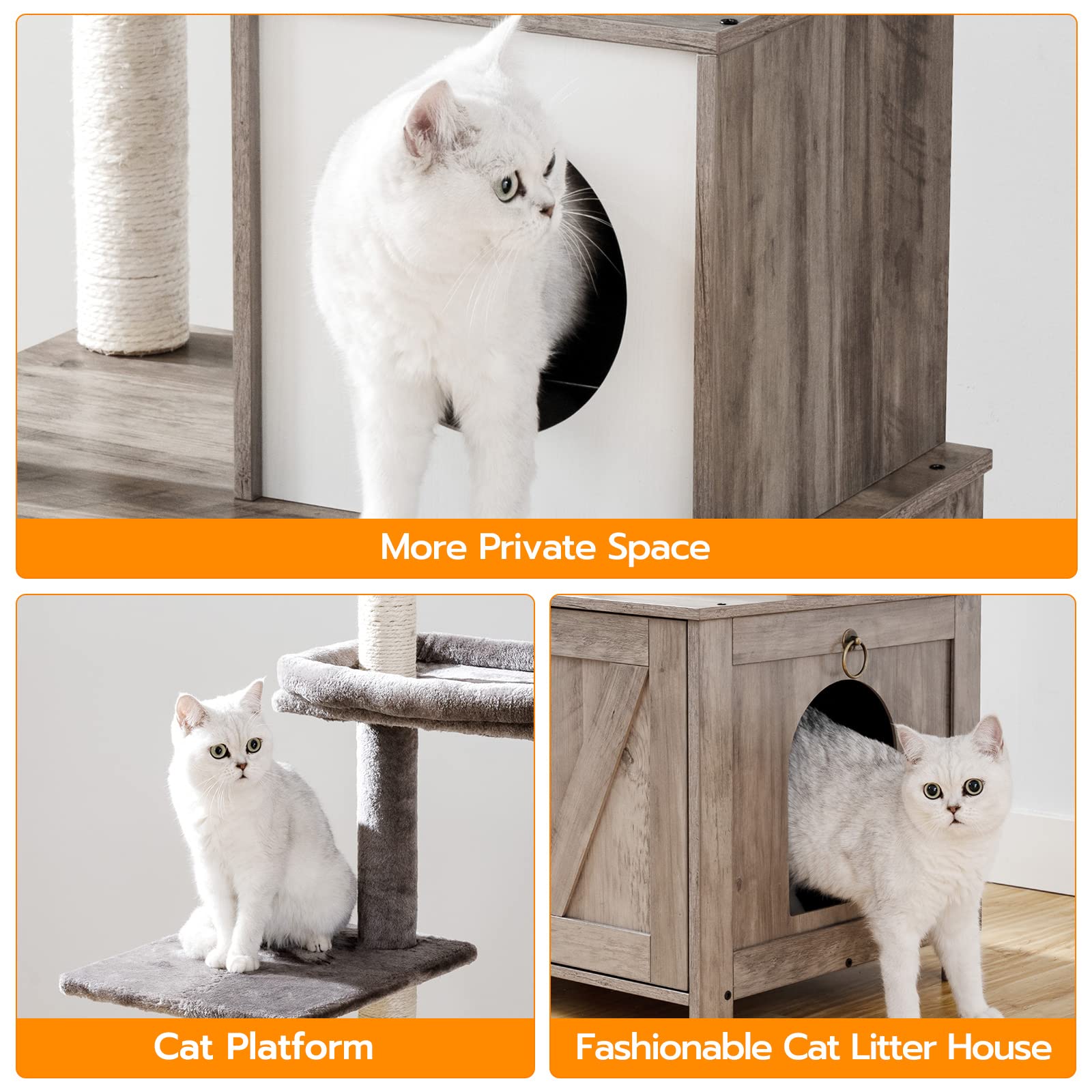 HOOBRO cat tree tower bottom magnetic doors for easy litter access
