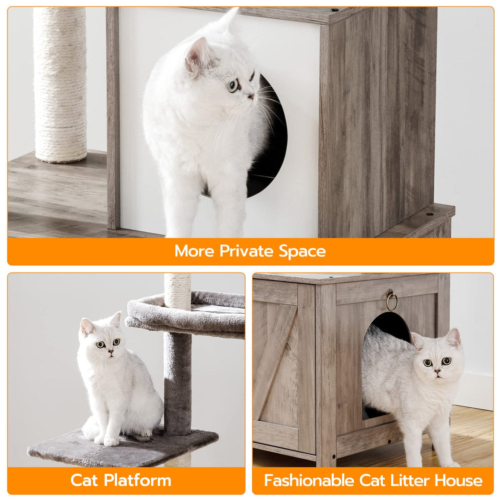 HOOBRO cat tree tower bottom magnetic doors for easy litter access