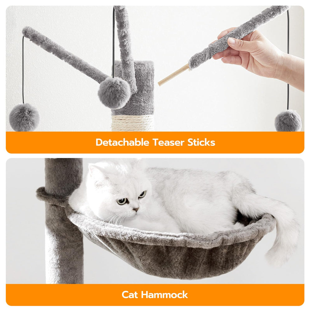 HOOBRO cat tree tower greige finish with geometric design