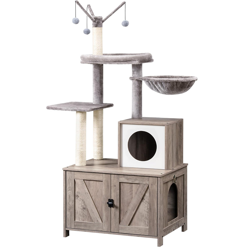 HOOBRO cat tree tower with litter box enclosure keeps litter area tidy and hidden